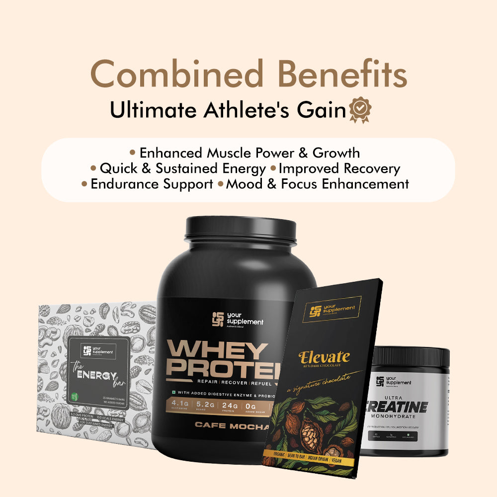 Ultimate Athlete's Gain – Whey Protein, Creatine, Energy Bar & Dark Chocolate